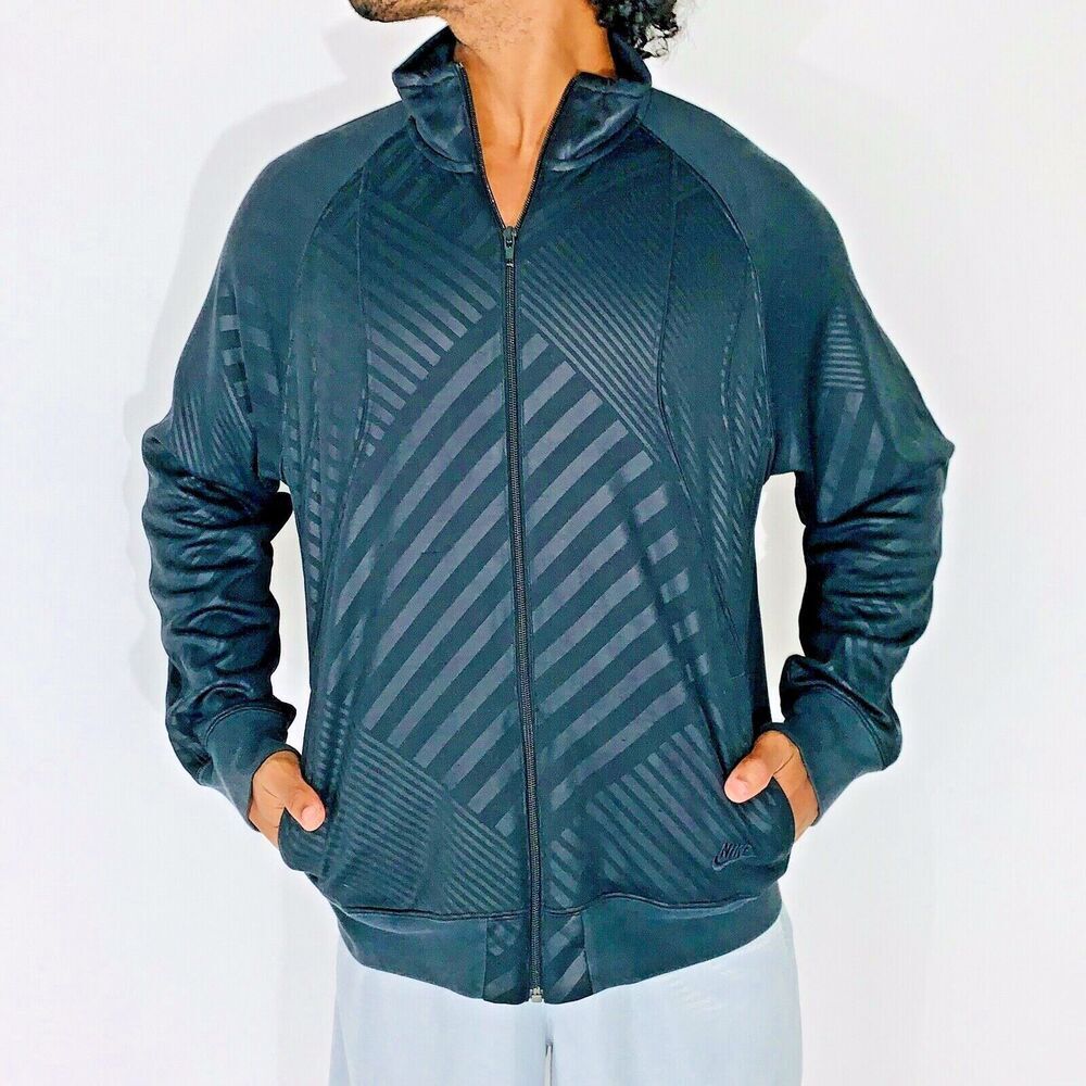 Nike Vintage Black Track Jacket Sweater Basketball Soccer Soft Geometric Large - Picture 2 of 10